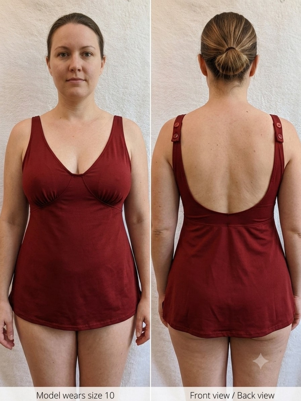 Women’s Deep Wine One-Piece Swimdress with Adjustable Straps